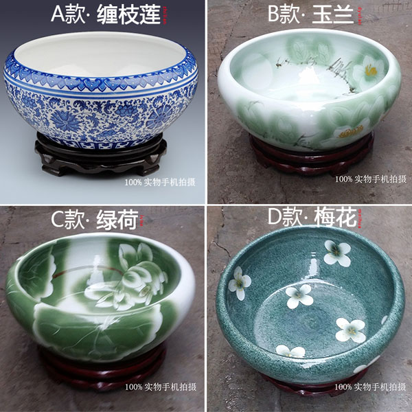 5Cgo 37368031384 景德鎮陶瓷魚缸青花瓷金魚缸睡蓮盆荷花缸碗蓮缸烏龜缸酒店大堂客廳風水招財裝飾擺件擺設生態微景觀 CHX06100