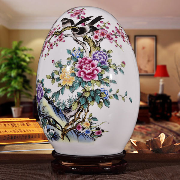 5Cgo 540791927313 景德鎮陶瓷器春色滿園富貴蛋吉祥蛋工藝品裝飾擺件家居工藝品裝飾擺件辦公室桌面裝飾擺設書房玄關 CHX56100_春色滿園富貴蛋
