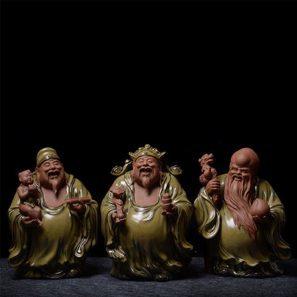 5Cgo 35293019492 紫砂福祿壽擺件福祿壽三星陶瓷壽星福星祿星客廳裝飾品茶盤擺飾  LAY89610