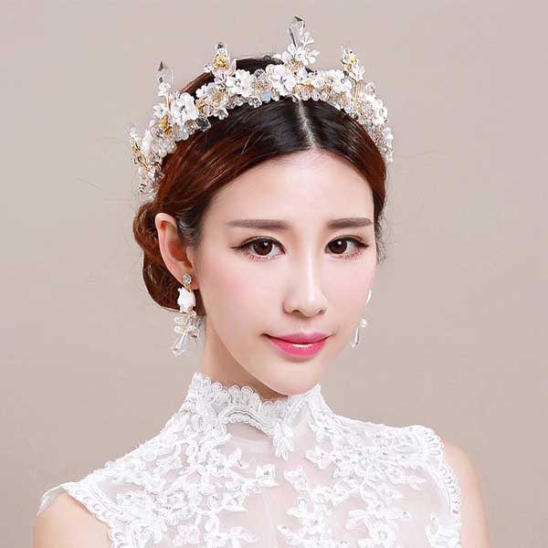 5Cgo 521731778709 千色新娘燦燃新娘王冠高端歐美柱形水晶頭飾結婚大皇冠女王結婚髪飾品   GSX86100