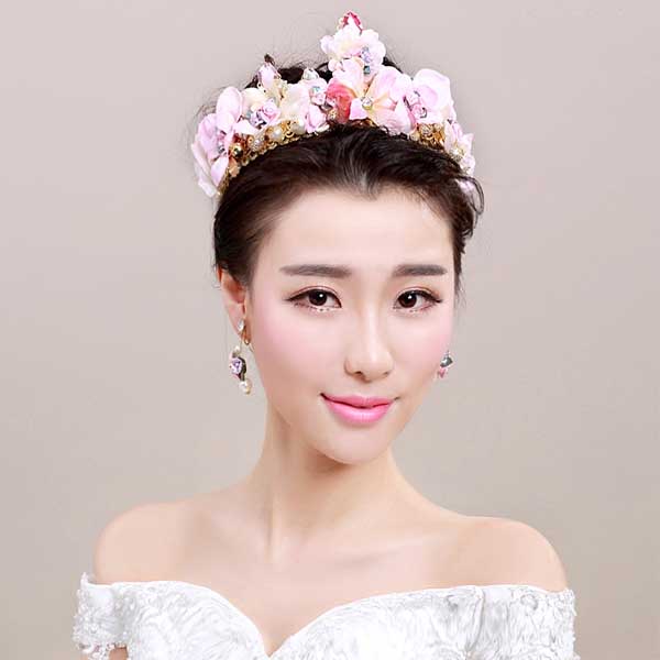 5Cgo 523246209886 千色新娘馨月新娘王冠歐美花朵頭飾結婚大皇冠耳環套裝髪飾品 配飾   GSX95100