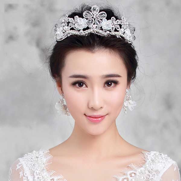 5Cgo 521028947895 千色新娘皇冠頭飾發箍花凝韓式手工花朵水鑽公主王冠結婚髪飾 配飾   GSX32100