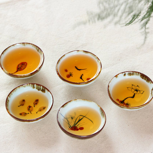5Cgo  60642636509 功夫茶具景德鎮釉裏紅品茗杯耐熱陶瓷青花純手繪茶杯鬥笠杯 6個杯  LAY87100