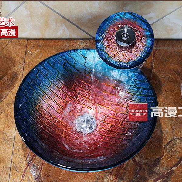 5Cgo 42180953306 藝術盆洗面盆鋼化玻璃洗臉盆圓形洗手盆創意手工藝台盆小空間酒店會所洗手間衛生間浴室洗漱台小型戶 CHX00300