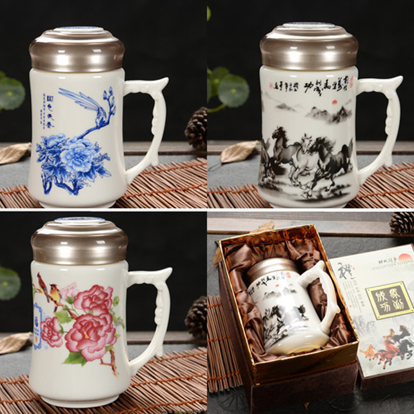 5Cgo  44863700794 陶瓷杯陶瓷保溫杯養生杯茶杯雙層辦公杯水杯印字便攜式茶杯復古水墨畫杯子  LAY84000