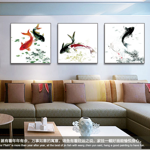 5Cgo 39453478325 招財送禮新房餐廳客廳玄關中式臥室床頭魚躍龍門裝飾畫掛畫沙發背景牆臥室隔斷牆書房掛件三聯畫錦鯉翔游 CHX95000