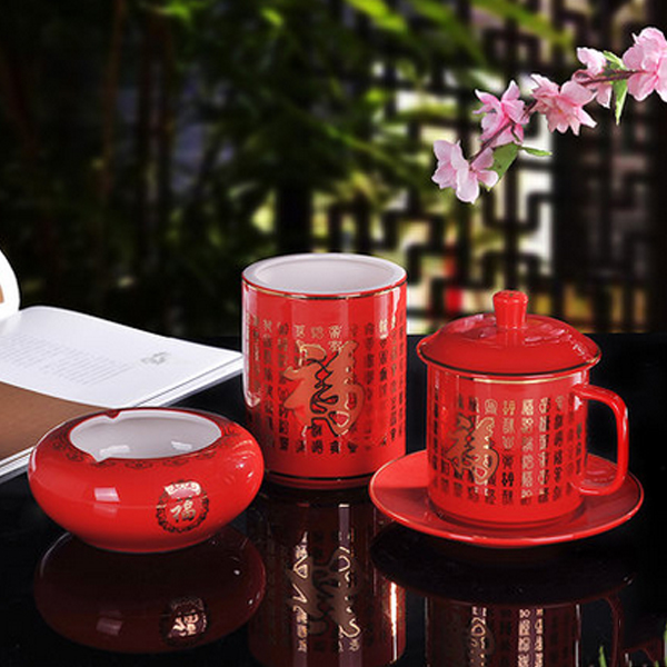 5Cgo  43614314381 景德鎮陶瓷器辦公文具用品筆筒煙缸茶具套裝高檔送禮品  LAY89100