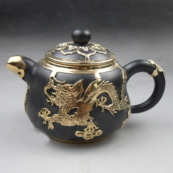 5Cgo   8554860596 紫砂壺包金紫砂茶壺手工黑金剛紫砂壺精品茶壺功夫茶具150cc  LAY43100