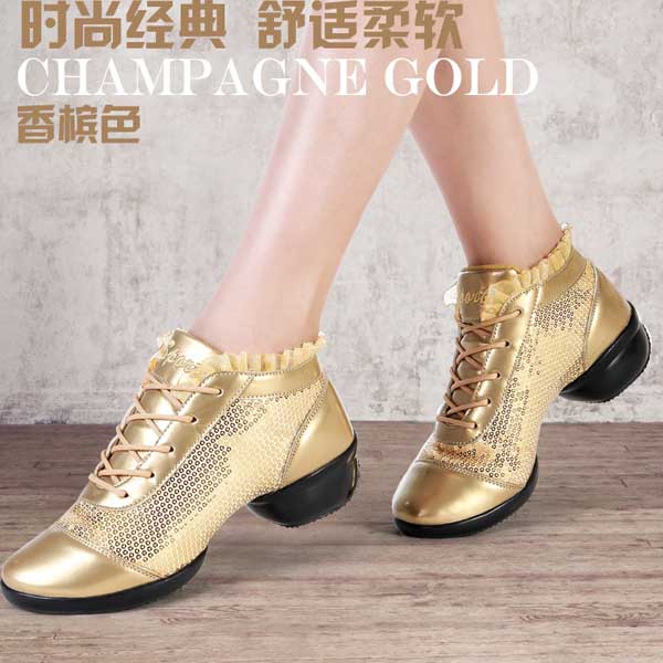5Cgo 522727182641 舞蹈鞋女款軟底廣場舞鞋新款中跟成人現代跳舞鞋漆皮系帶拉丁舞鞋  GSX82100