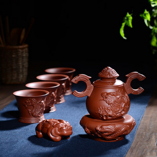 5Cgo 521395628755 宜興手工九龍戲珠整套家用高檔紫砂壺茶壺茶杯紫砂杯功夫茶具套裝  LAY08700