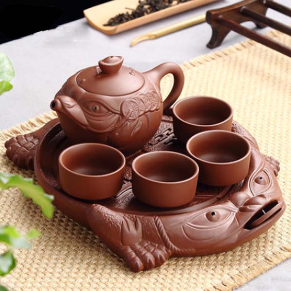 5Cgo  525652698794 紫砂茶寵茶具套裝整套茶具紫砂金蟾茶盤一壺四杯紫砂養壺盤小茶具 LAY89100