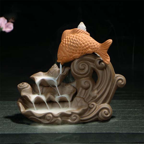 5Cgo  526165028595 魚躍龍門陶瓷倒流香香爐創意擺件紫砂香爐香插線香熏香爐塔香檀香    LAY85000