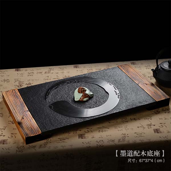 5Cgo  520967022911 天然烏金石頭茶盤茶台茶海整塊黑金石茶盤石桌茶道文化 茶盤+實木底座    LAY20300