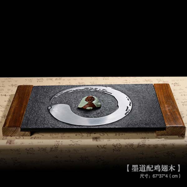 5Cgo  520967022911 天然烏金石頭茶盤茶台茶海整塊黑金石茶盤石桌茶道文化 茶盤+雞翅木底座    LAY20400