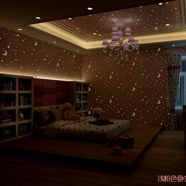 5Cgo 523049069462 童房間無紡布壁紙溫馨夜光星星月亮男女孩臥室螢光牆紙客廳臥室電視機背景牆天花板走廊牆貼 CHX95000