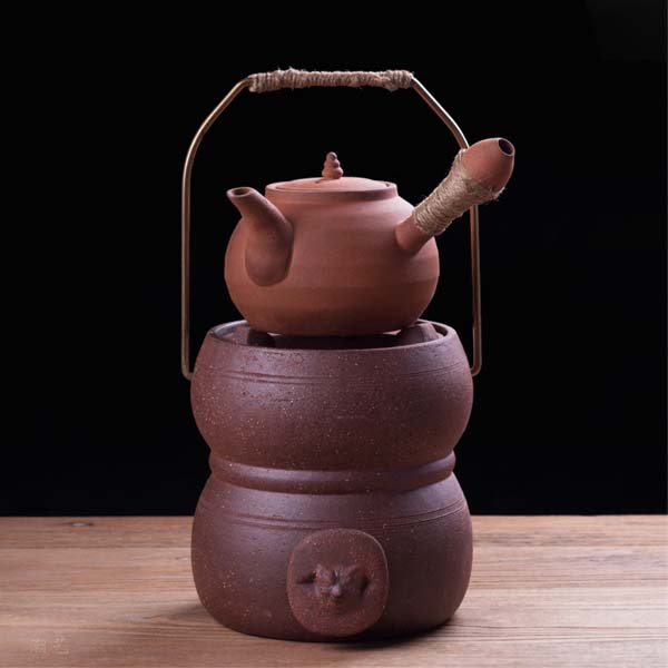 5Cgo 524459723590 茶道功夫茶用具紅泥炭爐煮茶爐榄碳側把茶壺砂銚燒水取暖提梁兩用酒精爐戶外便攜套裝一壺一爐HZS08500