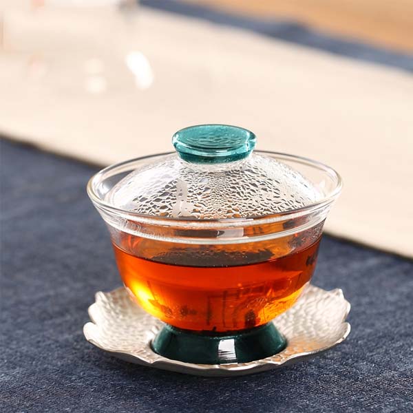 5Cgo 522026137330 茶道玻璃蓋碗耐熱三才茶碗創意功夫茶具泡茶器大號200ML蓋碗配金托HZS88000