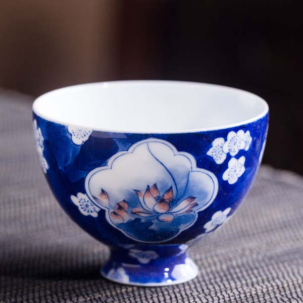 5Cgo 521496606607 青花手繪冰梅紋品茗杯茶碗茶杯茶盞陶瓷功夫茶具茶道一組四個杯HZS53100