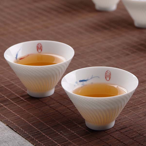 5Cgo 528125813591 茗道鯉魚響杯景德鎮青花瓷手繪杯子斗笠杯品茗手工陶白玉瓷器薄胎茶杯功夫茶具用品HZS48000