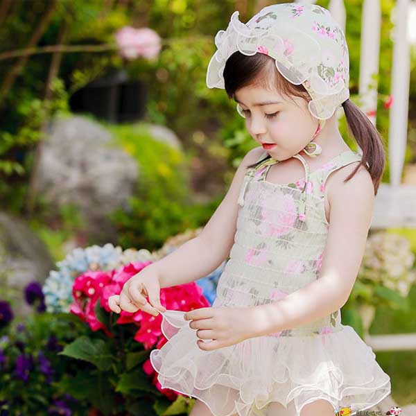 5Cgo 44764751793 韓國蓬蓬裙兒童連體泳衣女童寶寶公主蕾絲幼兒泳裝女孩游泳衣 GSX25000