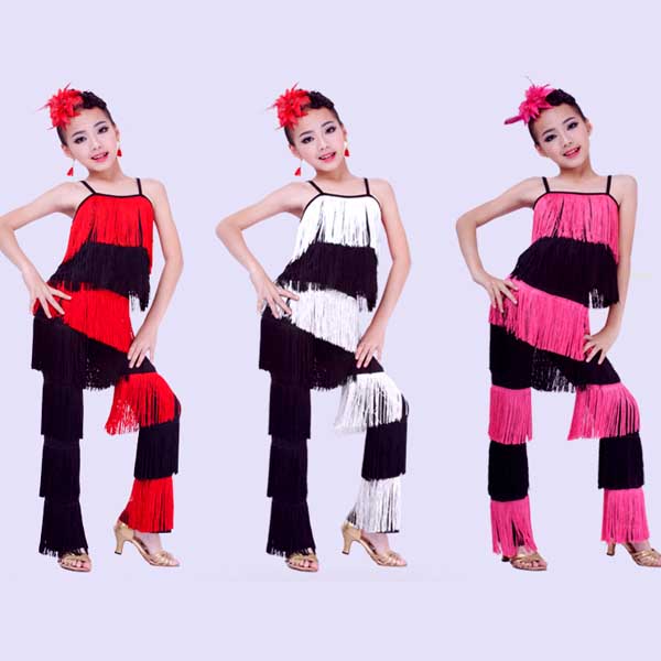 5Cgo  44054732871 少兒拉丁舞服裝演出服 兒童拉丁舞服裝流蘇褲子套裝   兒童舞衣 GSX801000 