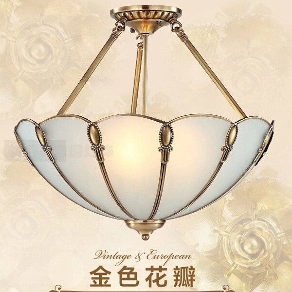 5Cgo 43732547137 美式半吸頂燈歐式奢華全銅半吊燈臥室書房銅燈具燈飾設計師金色花瓣直徑52CM AGL00400
