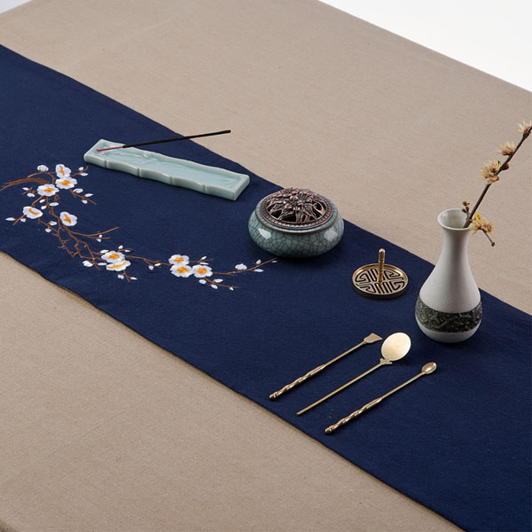 5Cgo 44758315972 手工麻布茶席刺繡中式手繪功夫茶旗棉麻禅意桌旗茶簾床旗客廳餐廳茶室榻榻米蓋布桌巾茶墊巾玄關鞋櫃邊幾 CHX84100