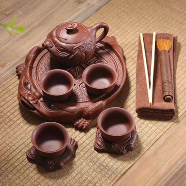 5Cgo 530686286214 紫砂茶具茶盤套裝功夫招財金蟾紫砂壺茶杯茶墊茶夾茶台乾泡台13件套HZS88100