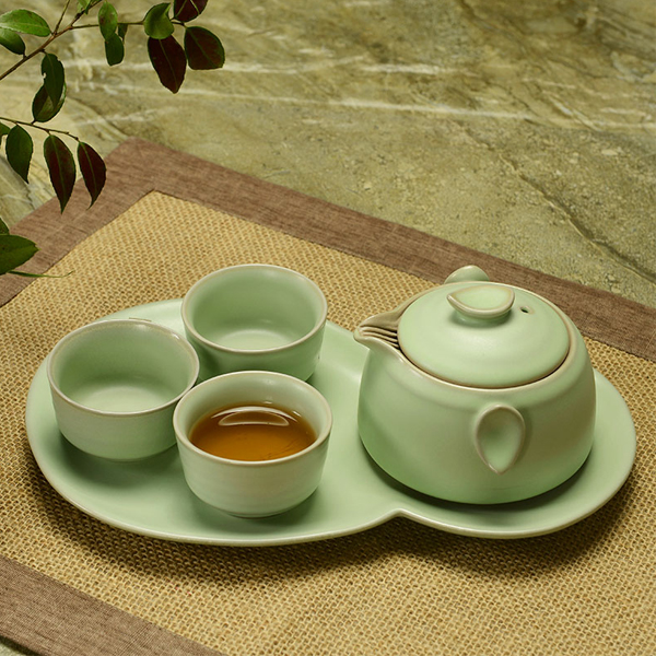 5Cgo 43389426837 天青汝窯快客杯一壺三杯帶陶瓷茶盤套裝汝瓷辦公茶具茶杯茶壺HZS05100