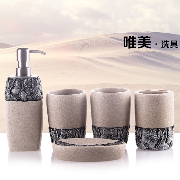 5Cgo 36946962024 衛浴五件套樹脂衛浴套裝洗漱套裝歐式浴室用品套件創意新婚新居口杯肥皂盒乳液瓶香皂盒牙刷杯居家旅店 CHX87000