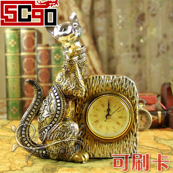 5Cgo 歐式創意家居裝飾品新房結婚擺件禮品樹脂招財貓坐鐘座鐘桌鐘 P89100