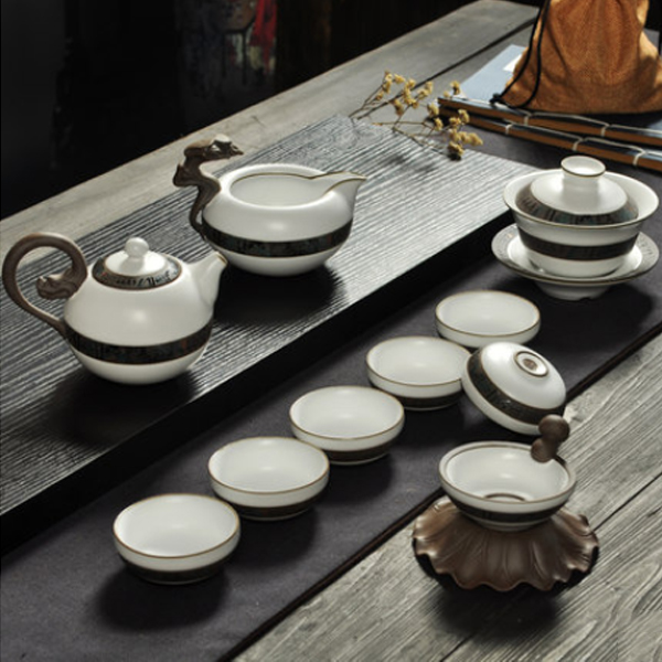 5Cgo 522999980062 哥窯汝窯功夫茶具套裝冰裂釉開片可養10件套茶海茶壺蓋碗茶杯茶漏HZS88200