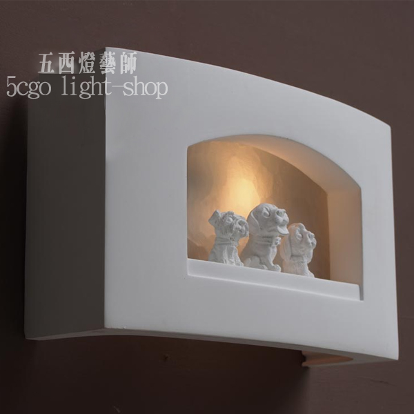 5Cgo 37864733741 燈樓梯過道歐式床頭簡約創意庭院兒童房雕花小狗石膏壁燈 LYP99000