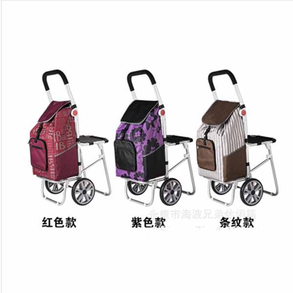 5Cgo 525844531700 帶凳座大號鋁合金購物車爬樓買菜車折疊拉杆便攜老人手拉推車拖車 WXX95200