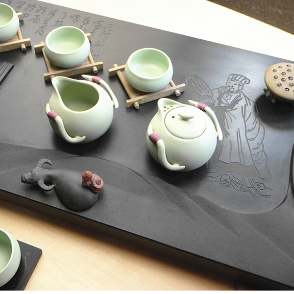 5Cgo 44382158088 天然烏金石三國茶盤烏金石排水茶盤黑金石茶海茶台茶具90*40HZS028