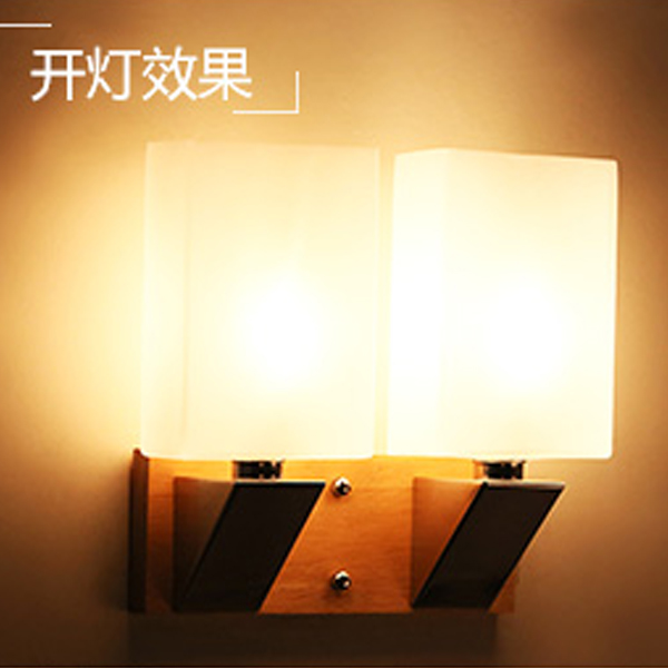 5Cgo  522764434578  實木壁燈臥室床頭燈現代簡約客廳玄關牆壁燈陽臺樓梯過道走廊燈具--雙頭 LYP81100