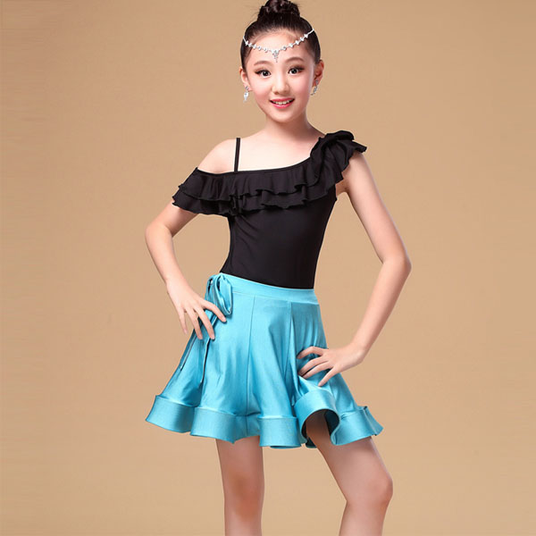 5Cgo 527669149132 兒童拉丁舞服裝女童演出服套裝荷葉斜領舞台比賽服練習服 拉丁舞衣    GSX89000