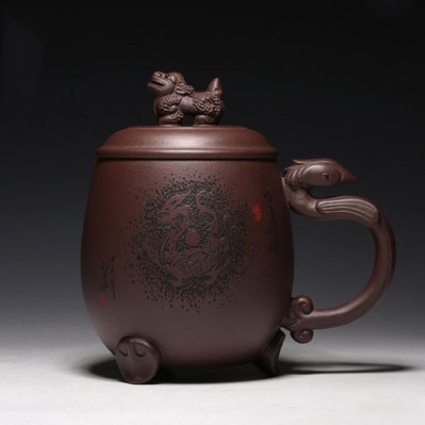 5Cgo 13562564127 紫砂杯子宜興正品龍鳳呈祥大容量紫砂茶杯馬克杯個人杯全手工刻繪茶具 HZS521000