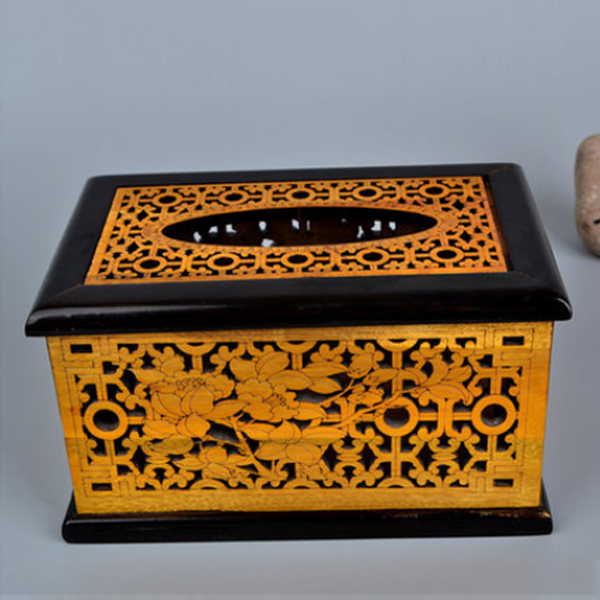5Cgo 44239090329 茶道黑檀木金絲楠木雕紙巾盒镂空抽紙盒紅木盒子紅木工藝品家居擺件 HZS40200