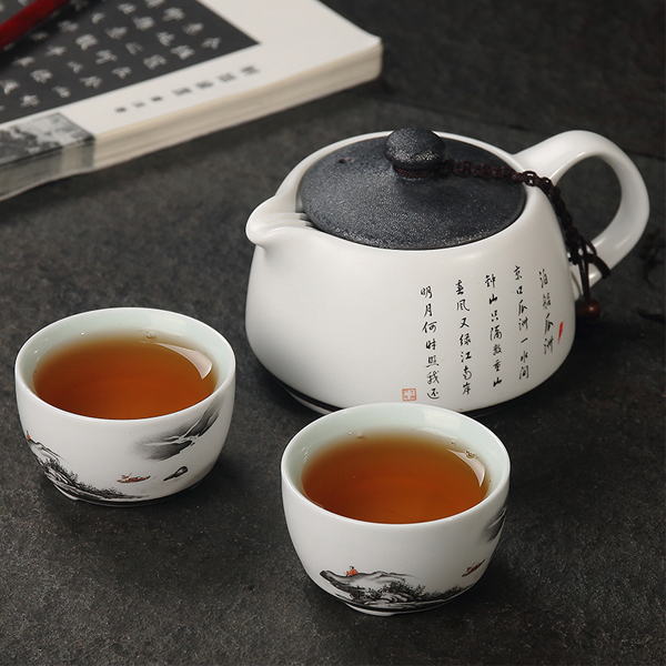 5Cgo 44177346776 陶瓷一壺兩杯快客杯功夫泡茶器茶盤收納袋辦公室旅行便攜茶具套裝  HZS99000