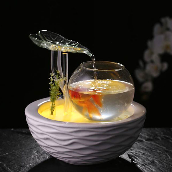 5Cgo 527593422557 陶瓷流水擺件桌面家居裝飾品客廳辦公室歐式小噴泉迷你魚缸創意工藝品客廳加濕器客廳臥室香薰 CHX57100