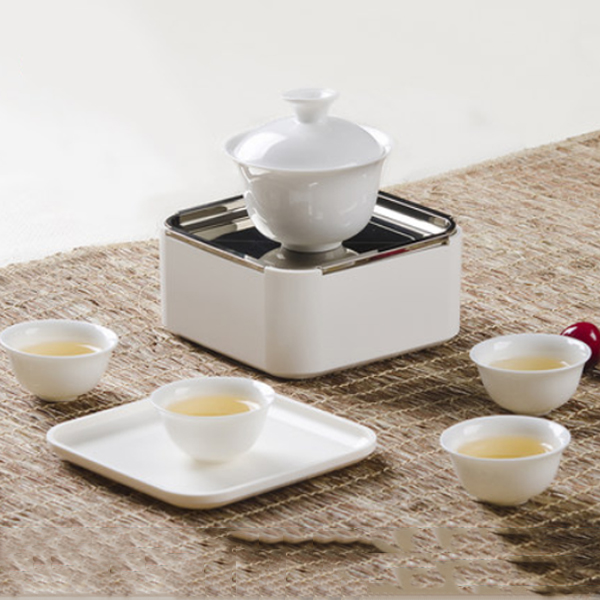 5Cgo 530945858130 戶外旅遊便攜功夫茶具白瓷車載旅行蓋碗茶具茶杯茶盤套裝迷你便攜包  HZS86000