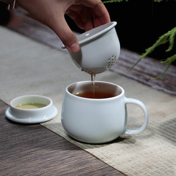 5Cgo 522683574978 茶杯馬克杯陶瓷帶蓋過濾三件式泡茶杯景德鎮青瓷辦公水杯 HZS93100