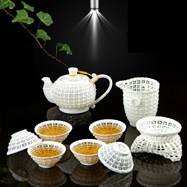 5Cgo 531136334781 茶具套裝純手工編織玲珑茶具骨瓷陶瓷镂空茶壺公道杯品茗杯茶漏組功夫茶具整套 HZS89300