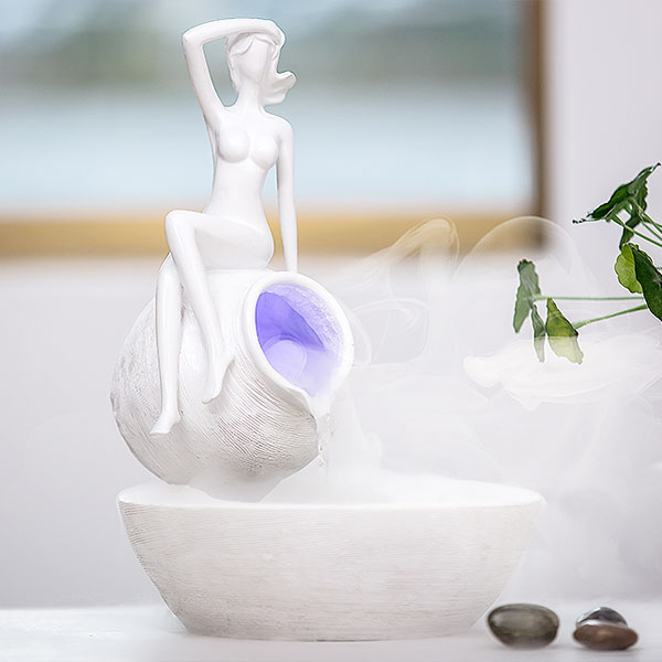 5Cgo 532985309313 創意噴泉流水景擺件霧化香薰加濕器室內客廳家居工藝裝飾品電視櫃時尚女郎家飾擺設客廳臥室書房玄關 CHX96100