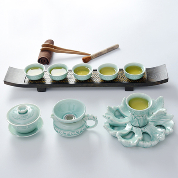5Cgo 529256626753 茶具套裝功夫龍泉青瓷複古龍紋整套茶碗茶杯茶海公道杯杯架 HZS58100