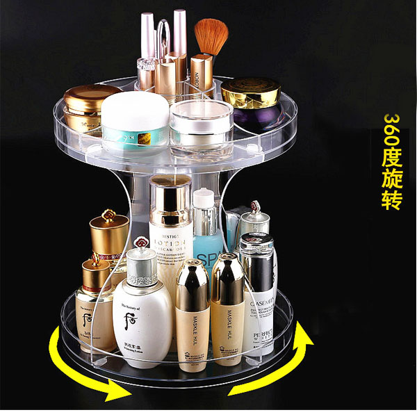 5Cgo 536445355147 亞克力透明化妝品收納盒360度旋轉 桌面口紅彩妝收納整理歐式  GSX56000