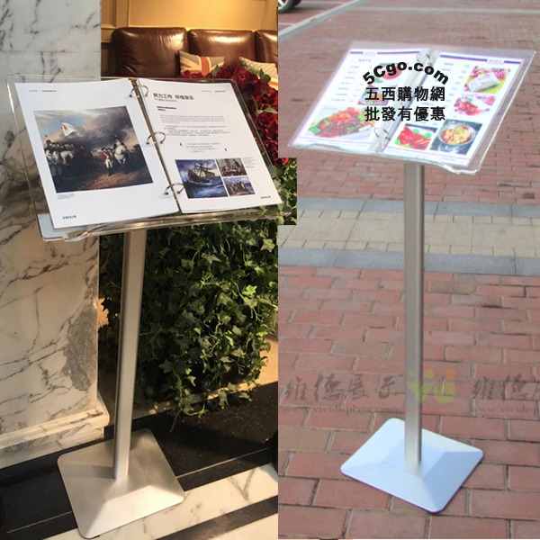 5Cgo 521126869687 資料展示台落地廣告合約房仲DM活頁翻頁MENU餐廳咖啡館演講台黑/銀 AGL05200