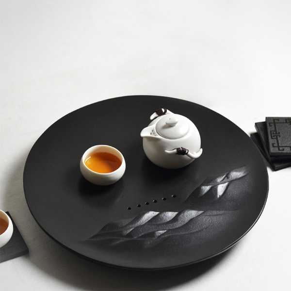 5Cgo 529310539740 天然烏金石茶盤石頭茶盤黑金石茶海排水功夫茶具日式茶台30*30 HZS89100