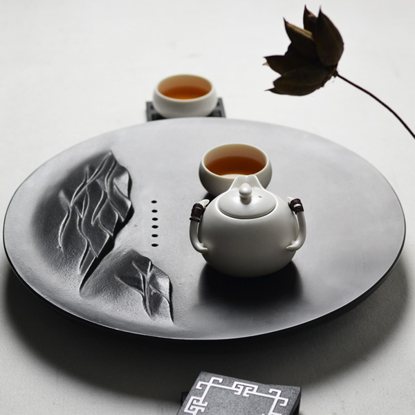 5Cgo 529310539740 天然烏金石茶盤石頭茶盤黑金石茶海排水功夫茶具日式茶台35*35 HZS86200